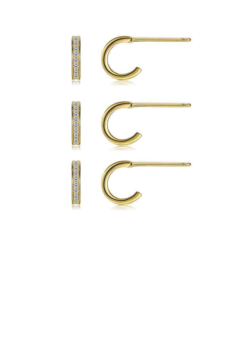 925 Sterling Silver Plated Gold Fashion Simple Geometric Three-piece Earrings with Cubic Zircon