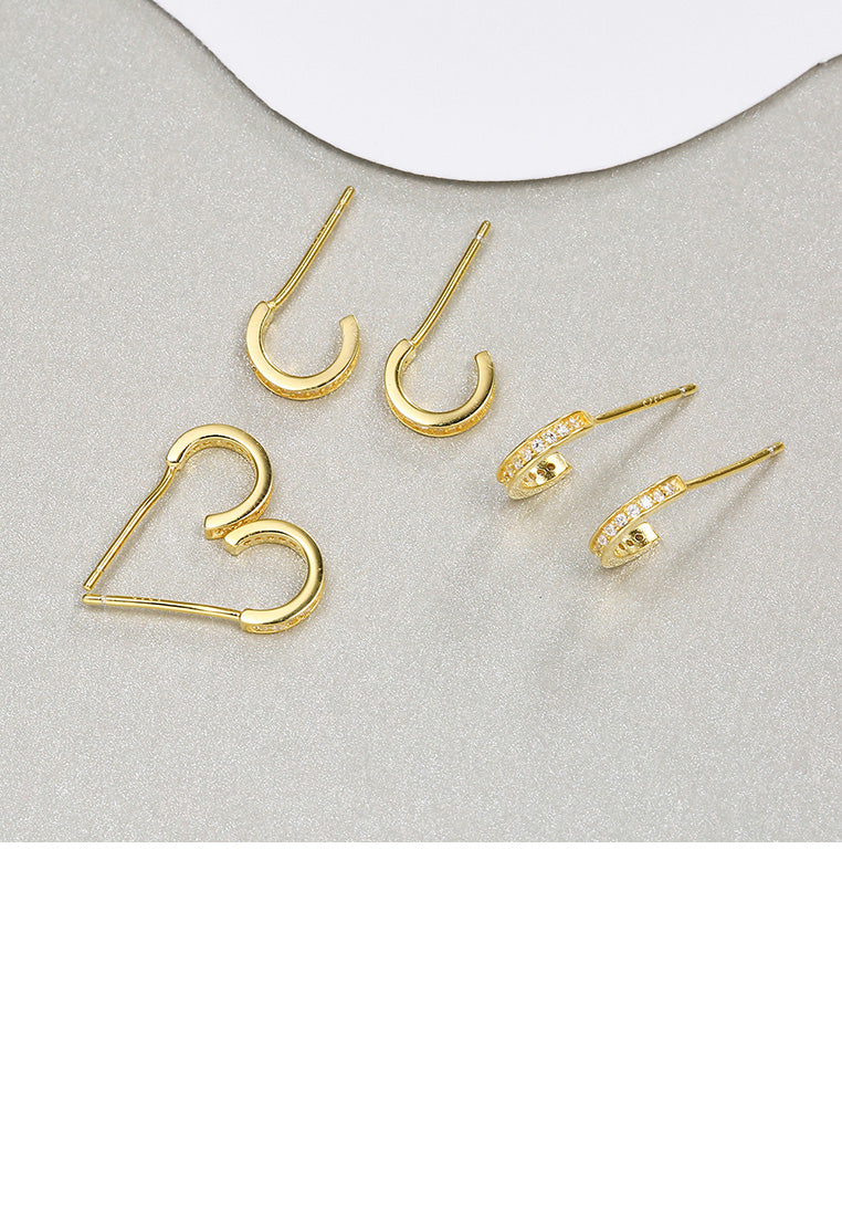 925 Sterling Silver Plated Gold Fashion Simple Geometric Three-piece Earrings with Cubic Zircon