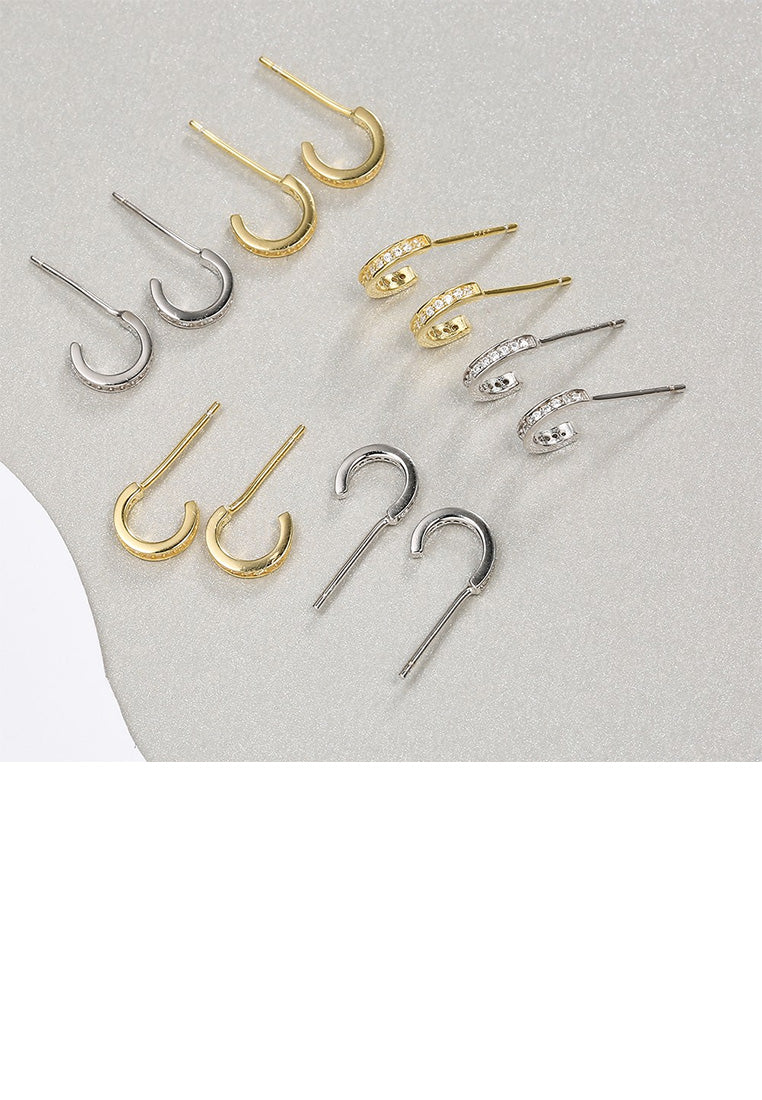 925 Sterling Silver Plated Gold Fashion Simple Geometric Three-piece Earrings with Cubic Zircon