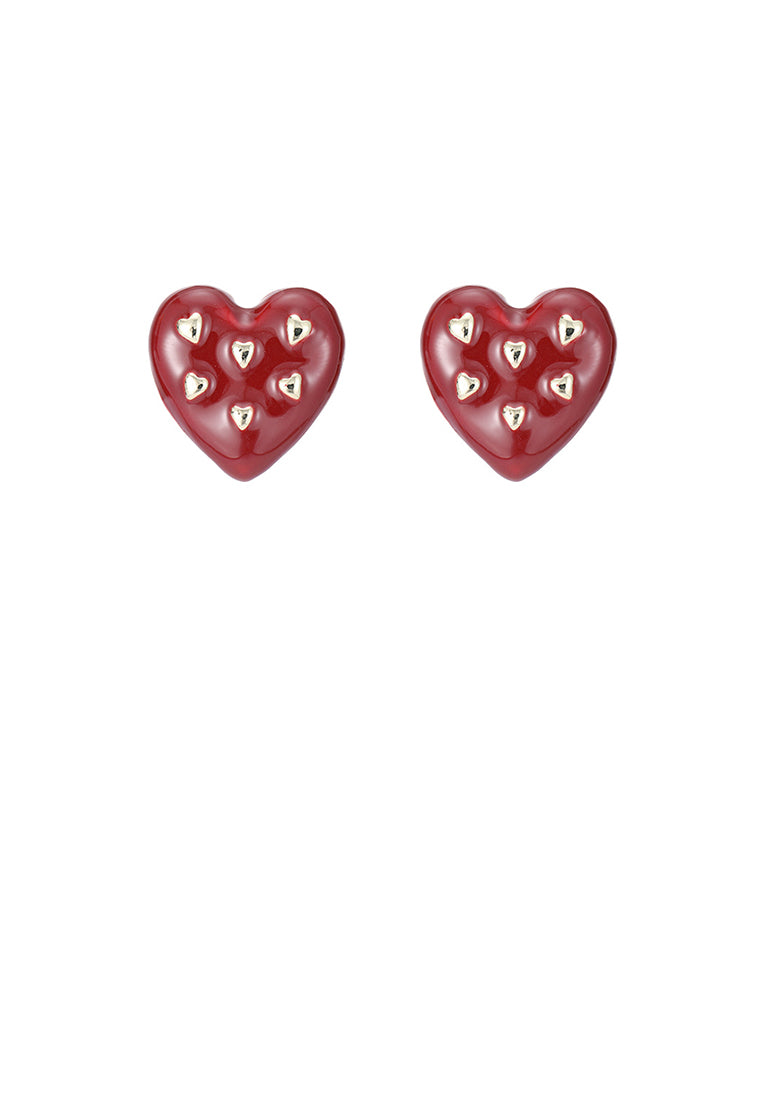 Simple and Cute Plated Gold Enamel Red Heart-shaped Stud Earrings - Vibrant Color