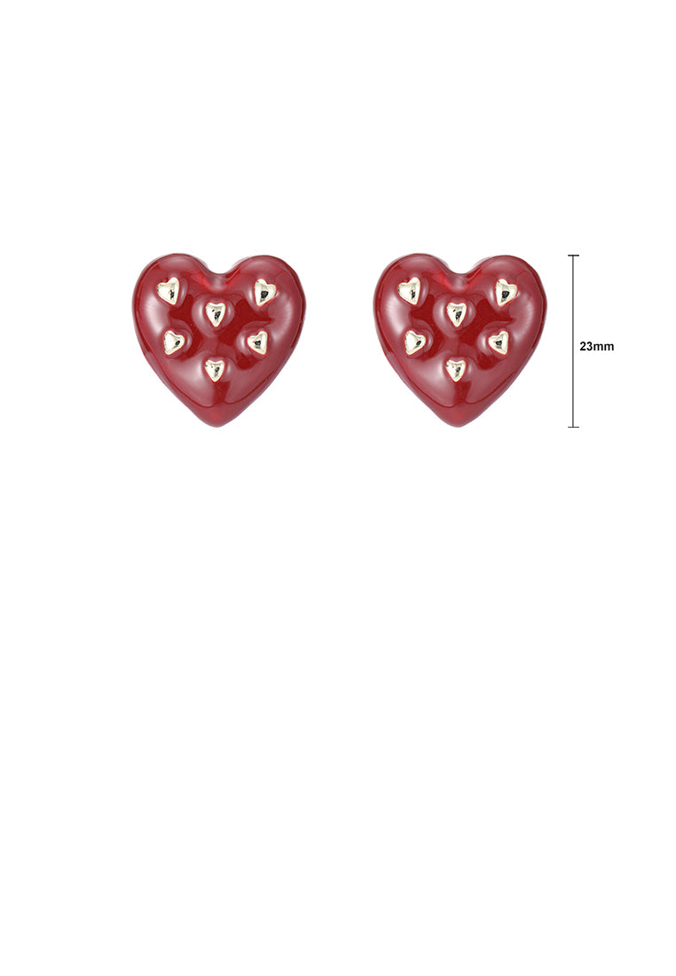 Simple and Cute Plated Gold Enamel Red Heart-shaped Stud Earrings - Vibrant Color