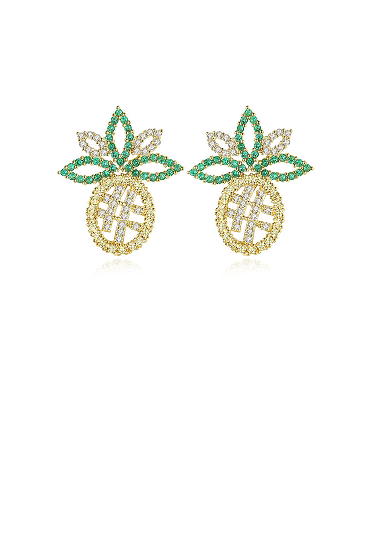 Fashion Creative Plated Gold Pineapple Stud Earrings with Colorful Cubic Zirconia - Luxurious Look
