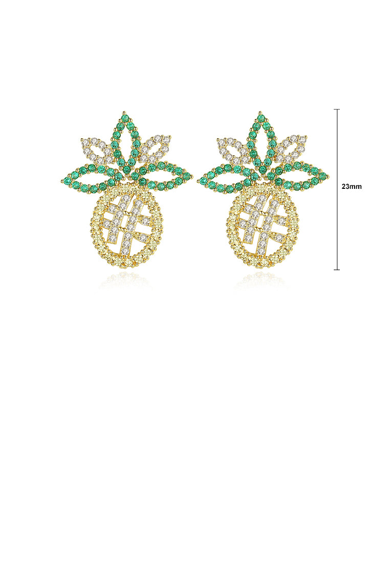 Fashion Creative Plated Gold Pineapple Stud Earrings with Colorful Cubic Zirconia - Luxurious Look