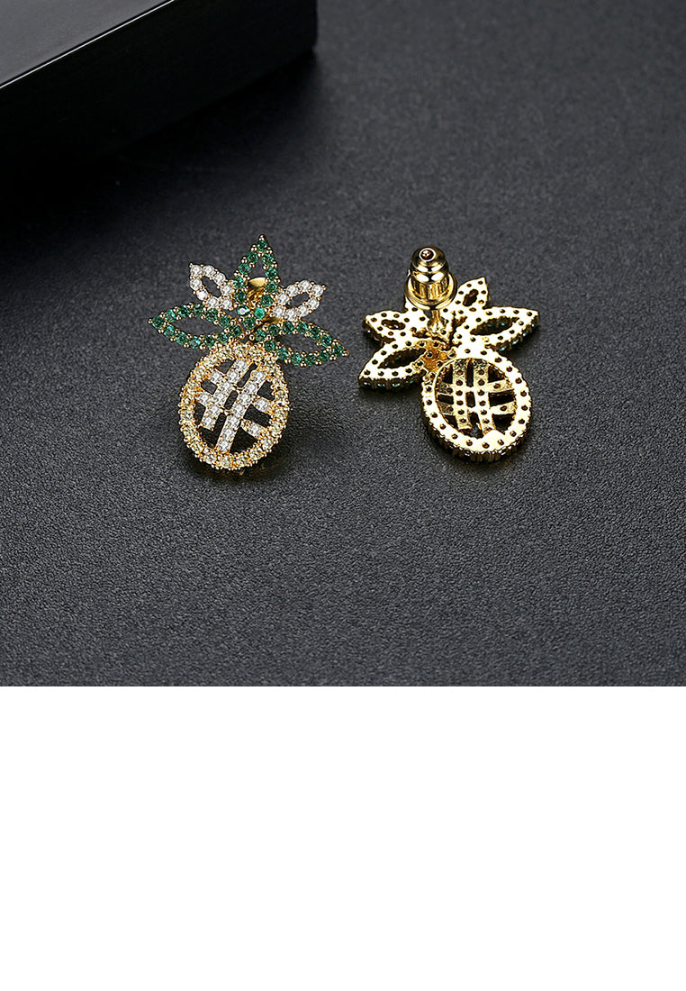 Fashion Creative Plated Gold Pineapple Stud Earrings with Colorful Cubic Zirconia - Luxurious Look