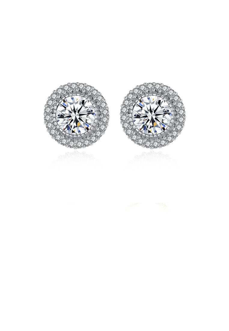 925 Sterling Silver Elegant Shining Geometric Round Cubic Zirconia Stud Earrings - Luxurious Look