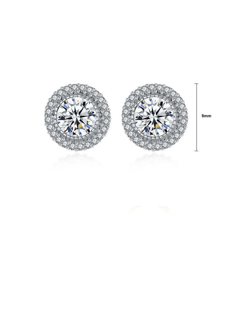 925 Sterling Silver Elegant Shining Geometric Round Cubic Zirconia Stud Earrings - Luxurious Look