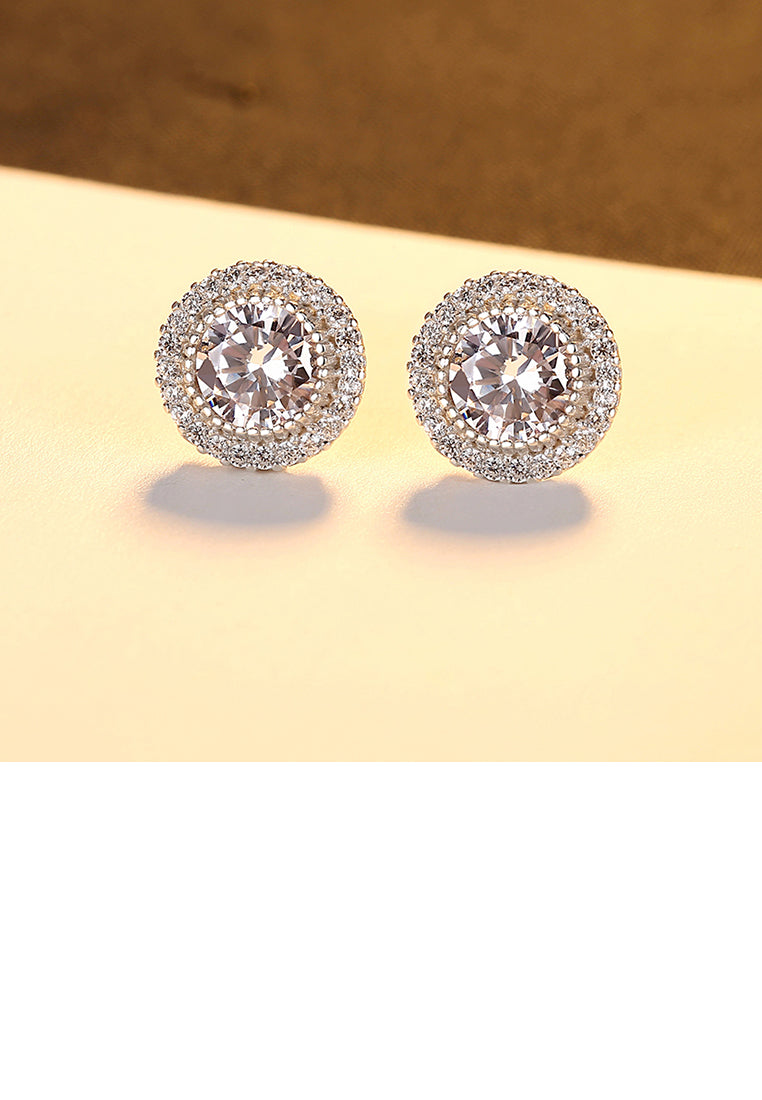 925 Sterling Silver Elegant Shining Geometric Round Cubic Zirconia Stud Earrings - Luxurious Look