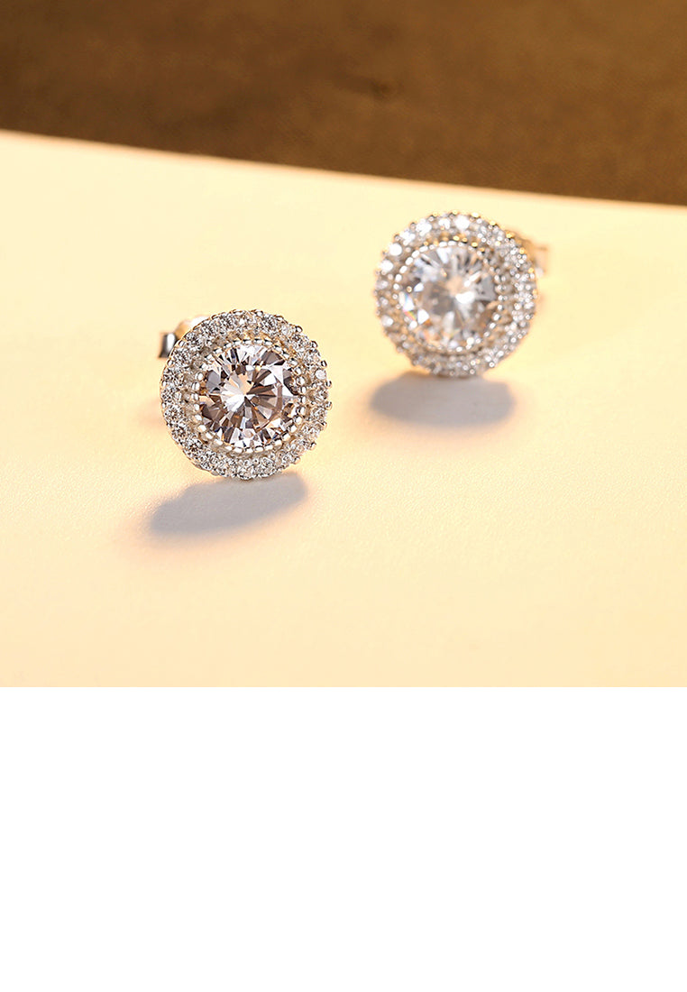 925 Sterling Silver Elegant Shining Geometric Round Cubic Zirconia Stud Earrings - Luxurious Look
