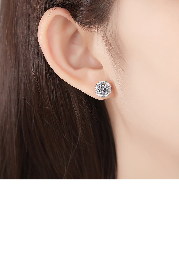 925 Sterling Silver Elegant Shining Geometric Round Cubic Zirconia Stud Earrings - Luxurious Look