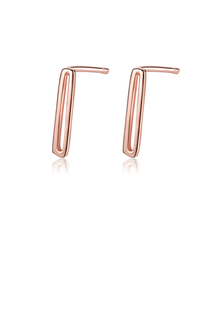 925 Sterling Silver Plated Rose Gold Simple Fashion Hollow Geometric Rectangular Stud Earrings