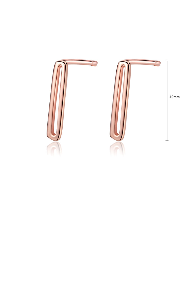 925 Sterling Silver Plated Rose Gold Simple Fashion Hollow Geometric Rectangular Stud Earrings