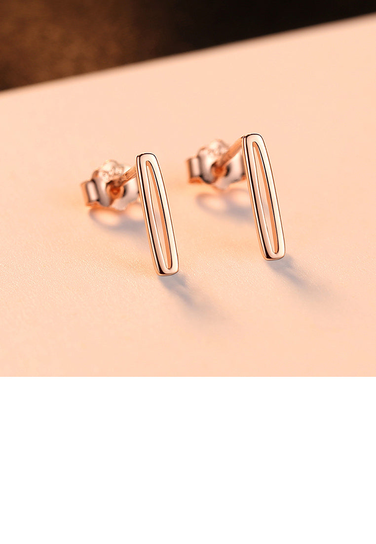 925 Sterling Silver Plated Rose Gold Simple Fashion Hollow Geometric Rectangular Stud Earrings