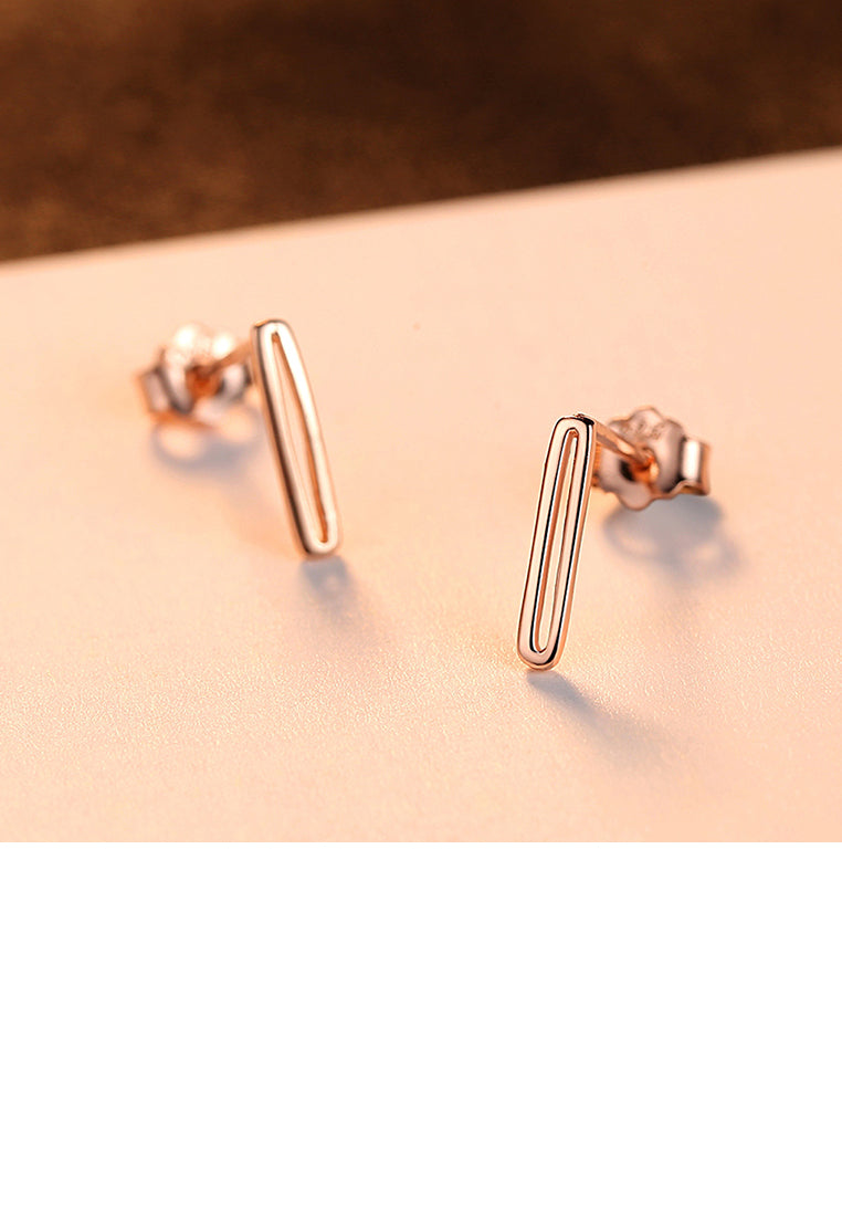 925 Sterling Silver Plated Rose Gold Simple Fashion Hollow Geometric Rectangular Stud Earrings