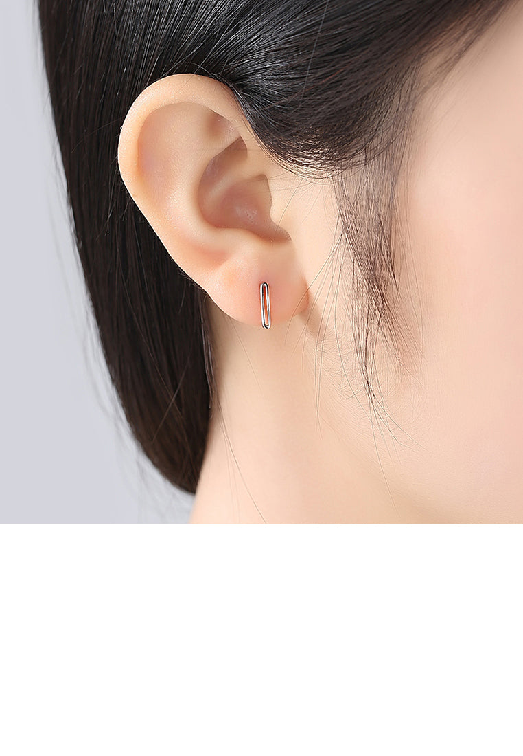 925 Sterling Silver Plated Rose Gold Simple Fashion Hollow Geometric Rectangular Stud Earrings
