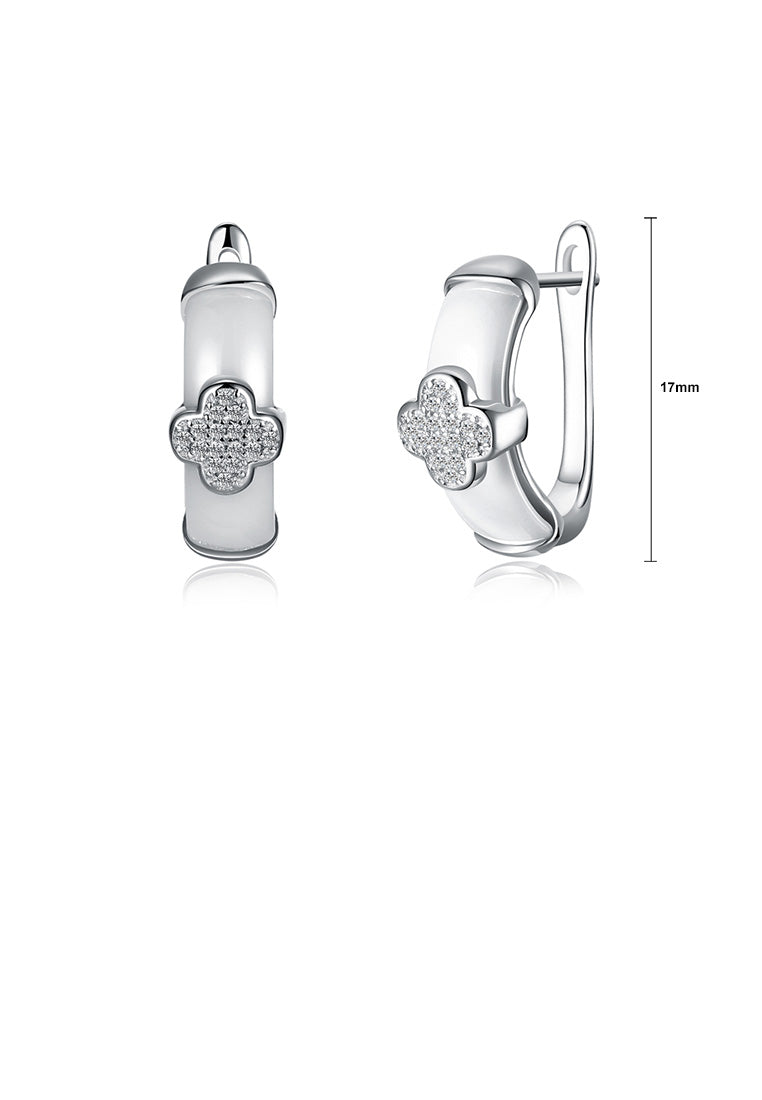 925 Sterling Silver Fashion Elegant Flower White Ceramic Earrings with Cubic Zircon