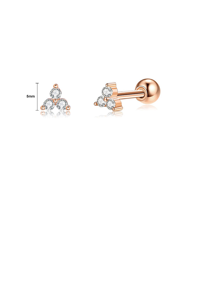 925 Sterling Silver Plated Rose Gold Simple Cute Geometric Triangle Stud Earrings with Cubic Zirconia - Luxurious Look