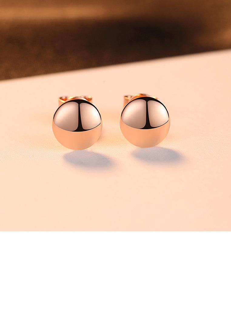 925 Sterling Silver Plated Rose Gold Fashion Simple Geometric Round Stud Earrings