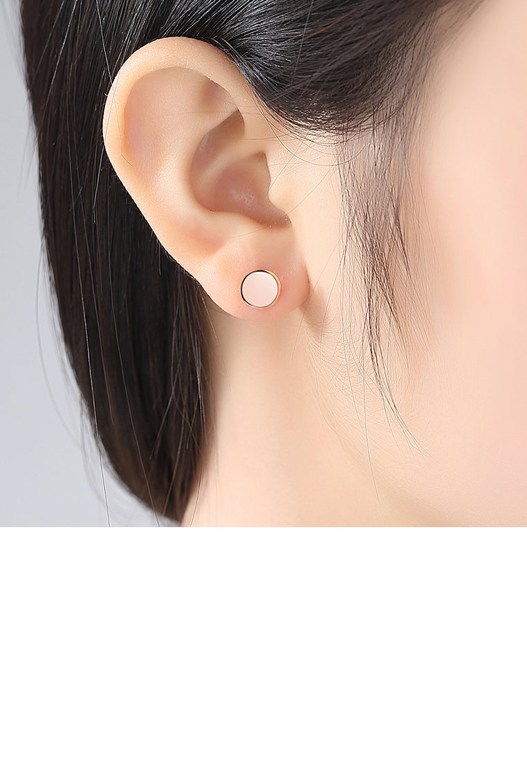 925 Sterling Silver Plated Rose Gold Fashion Simple Geometric Round Stud Earrings