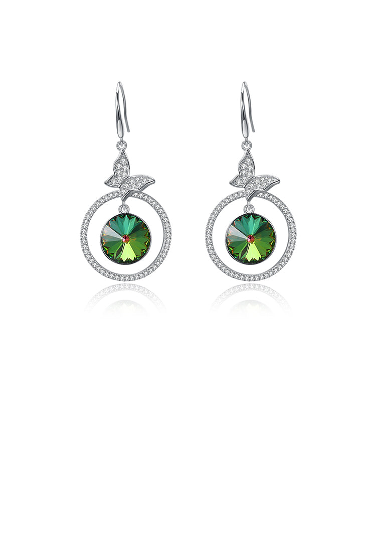 925 Sterling Silve Elegant Noble Romantic Sweet Butterfly Earrings with Green Austrian Element Crystal