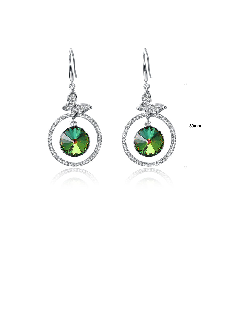 925 Sterling Silve Elegant Noble Romantic Sweet Butterfly Earrings with Green Austrian Element Crystal