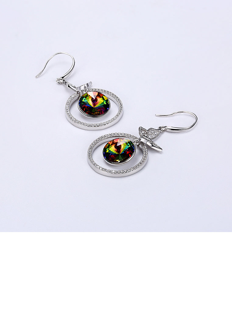 925 Sterling Silve Elegant Noble Romantic Sweet Butterfly Earrings with Green Austrian Element Crystal