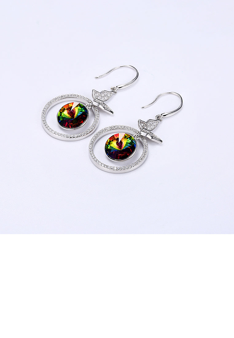 925 Sterling Silve Elegant Noble Romantic Sweet Butterfly Earrings with Green Austrian Element Crystal