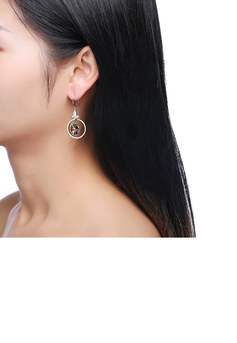 925 Sterling Silve Elegant Noble Romantic Sweet Butterfly Earrings with Green Austrian Element Crystal