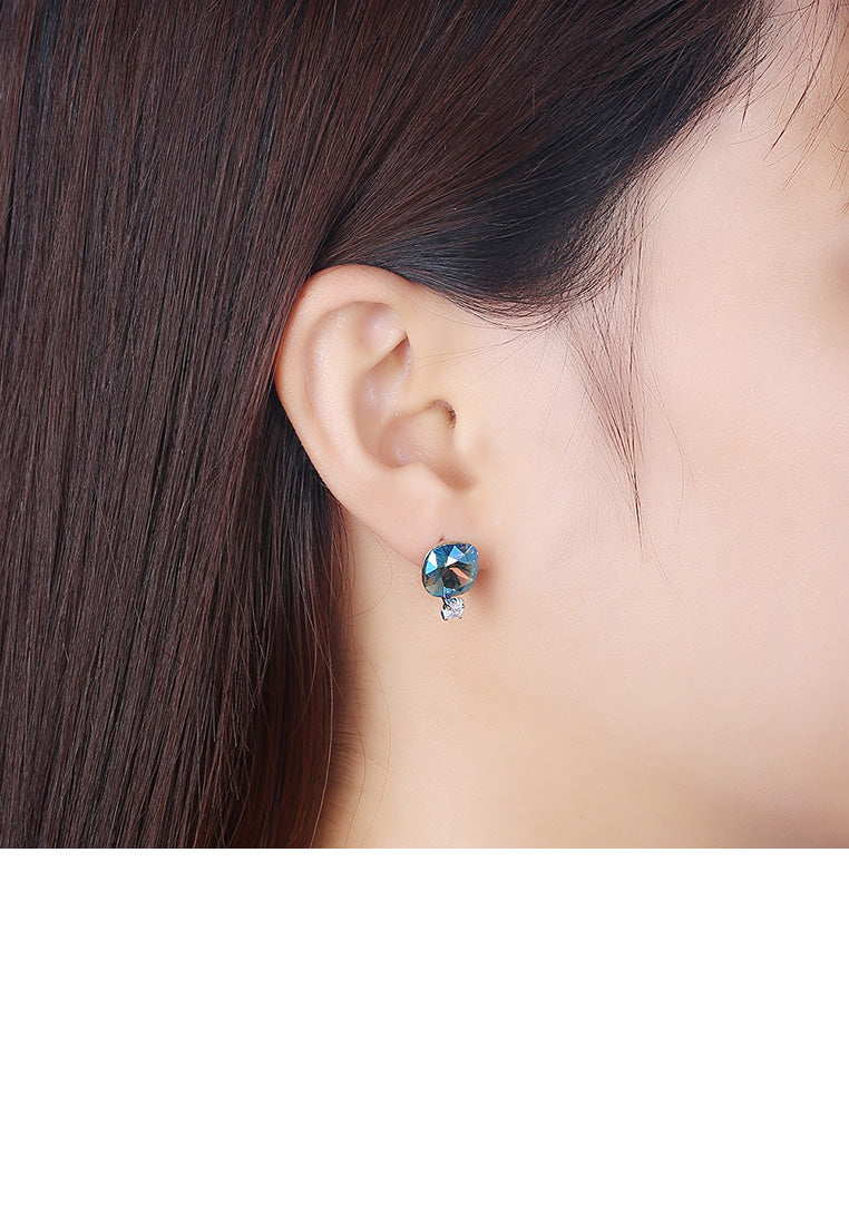 925 Sterling Silver Fashion Simple Geometric Square Stud Earrings with Lake Blue Austrian Element Crystal