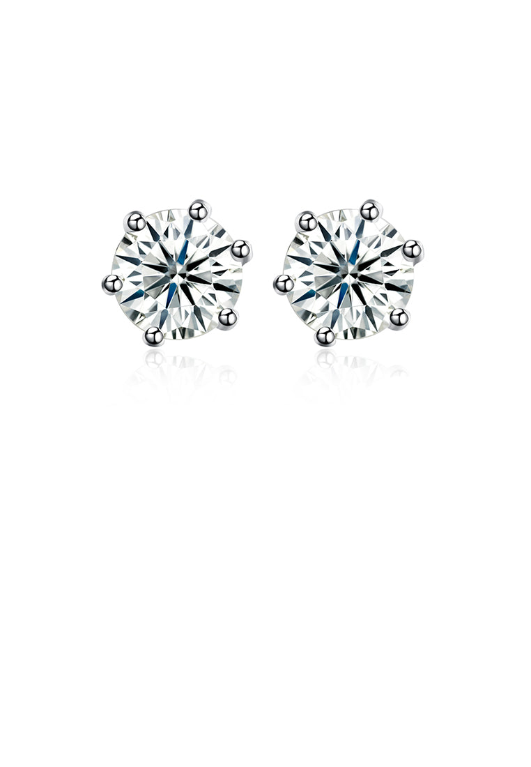 925 Sterling Silver Simple Geometric Round Cubic Zirconia Stud Earrings - Luxurious Look