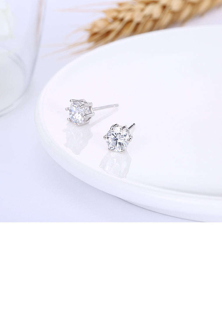 925 Sterling Silver Simple Geometric Round Cubic Zirconia Stud Earrings - Luxurious Look