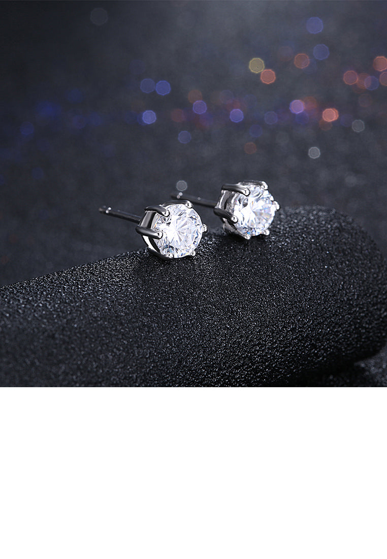 925 Sterling Silver Simple Geometric Round Cubic Zirconia Stud Earrings - Luxurious Look