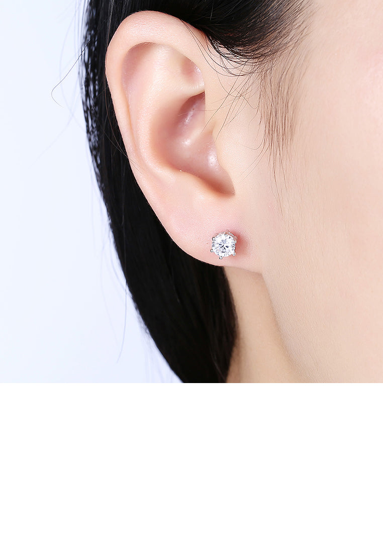 925 Sterling Silver Simple Geometric Round Cubic Zirconia Stud Earrings - Luxurious Look