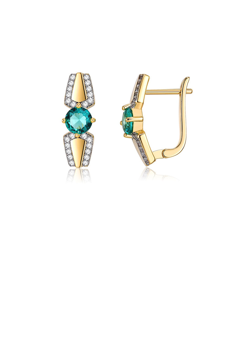 Simple Temperament Plated Gold Geometric Stud Earrings with Green Cubic Zirconia - Luxurious Look
