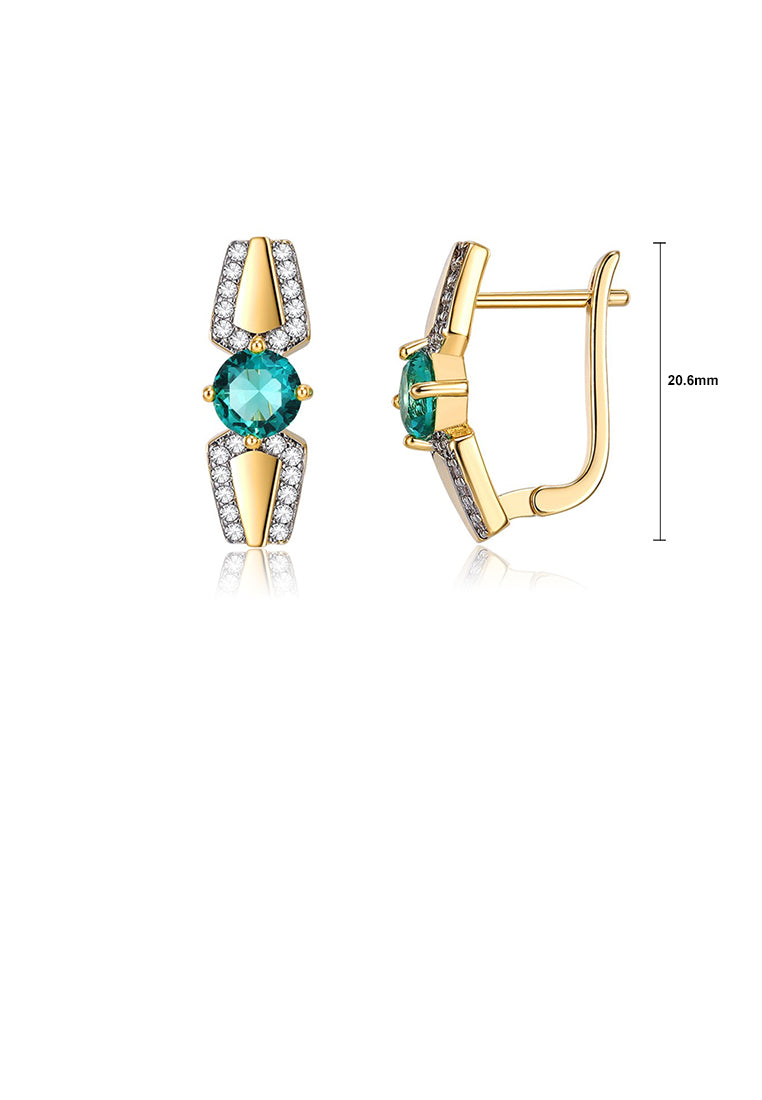 Simple Temperament Plated Gold Geometric Stud Earrings with Green Cubic Zirconia - Luxurious Look