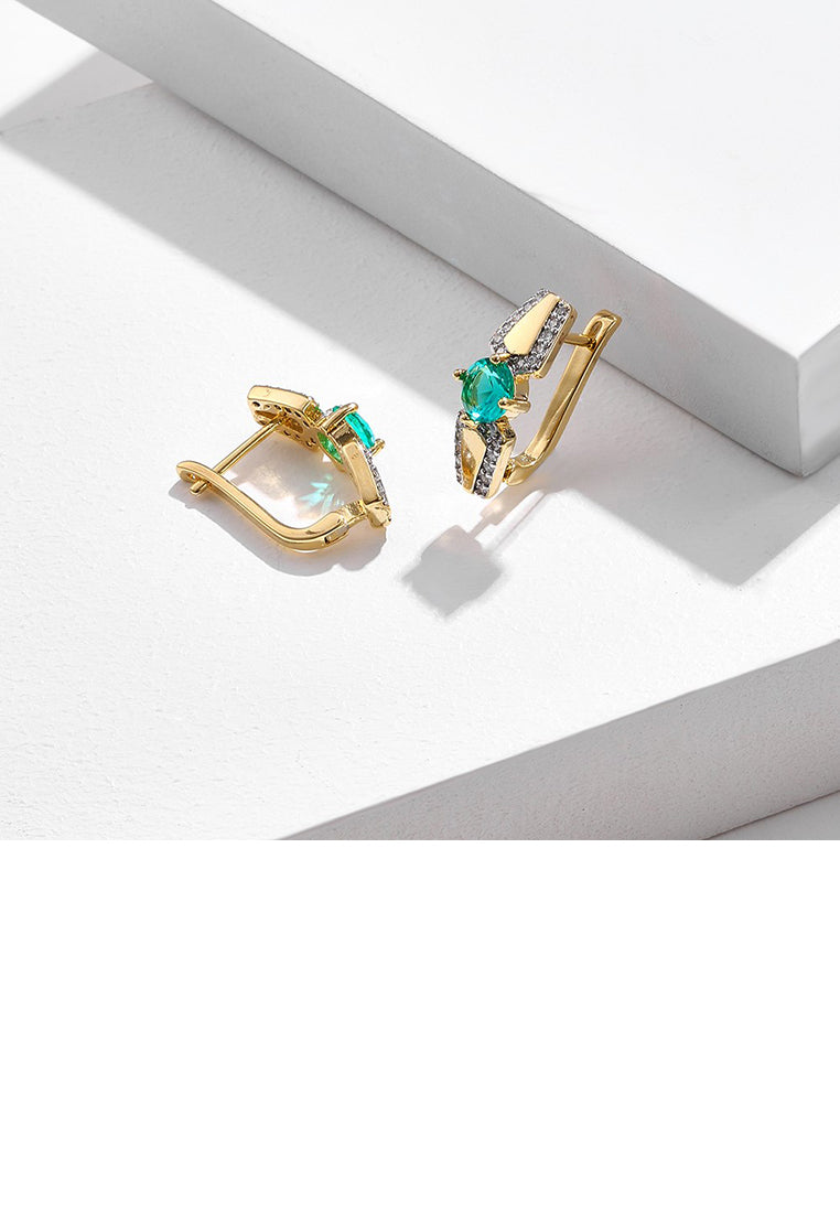 Simple Temperament Plated Gold Geometric Stud Earrings with Green Cubic Zirconia - Luxurious Look