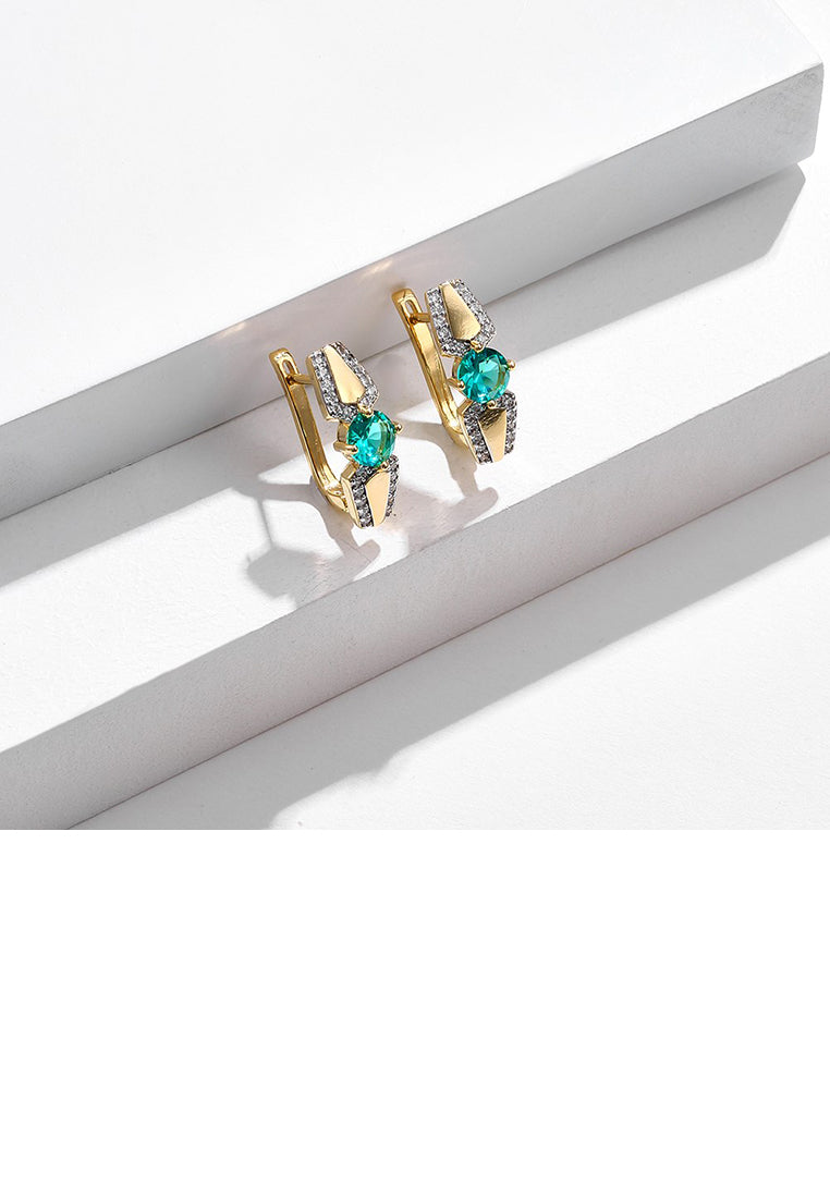 Simple Temperament Plated Gold Geometric Stud Earrings with Green Cubic Zirconia - Luxurious Look