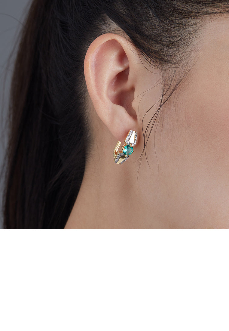 Simple Temperament Plated Gold Geometric Stud Earrings with Green Cubic Zirconia - Luxurious Look