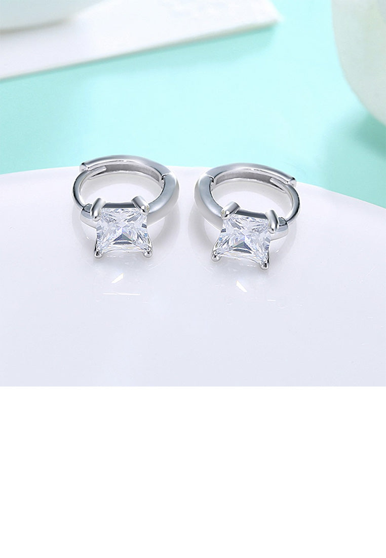 925 Sterling Silver Fashion Simple Geometric Square Cubic Zircon Stud Earrings