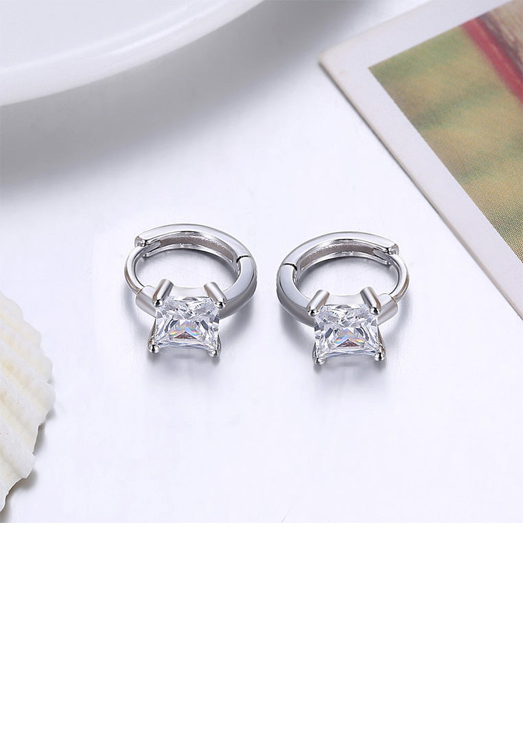 925 Sterling Silver Fashion Simple Geometric Square Cubic Zircon Stud Earrings