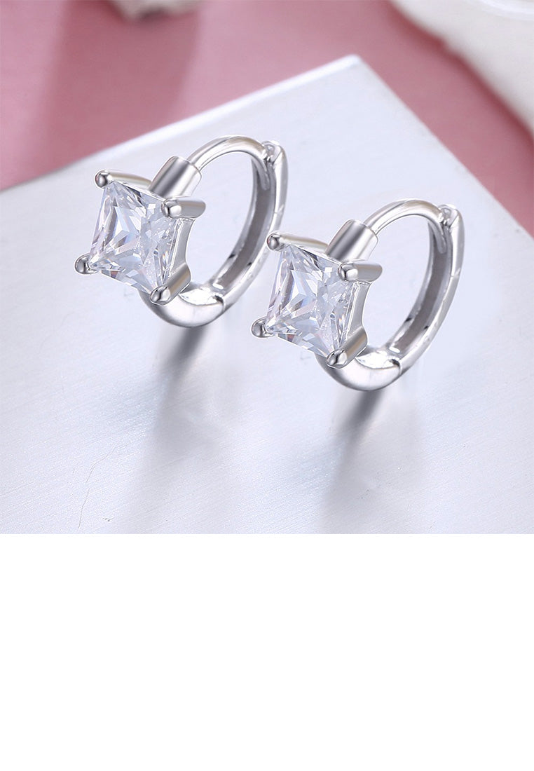 925 Sterling Silver Fashion Simple Geometric Square Cubic Zircon Stud Earrings