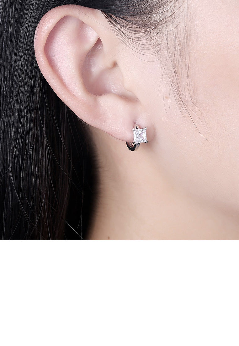925 Sterling Silver Fashion Simple Geometric Square Cubic Zircon Stud Earrings