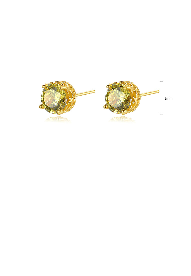 925 Sterling Silver Plated Gold Geometric Round Stud Earrings with Cubic Zirconia - Luxurious Look