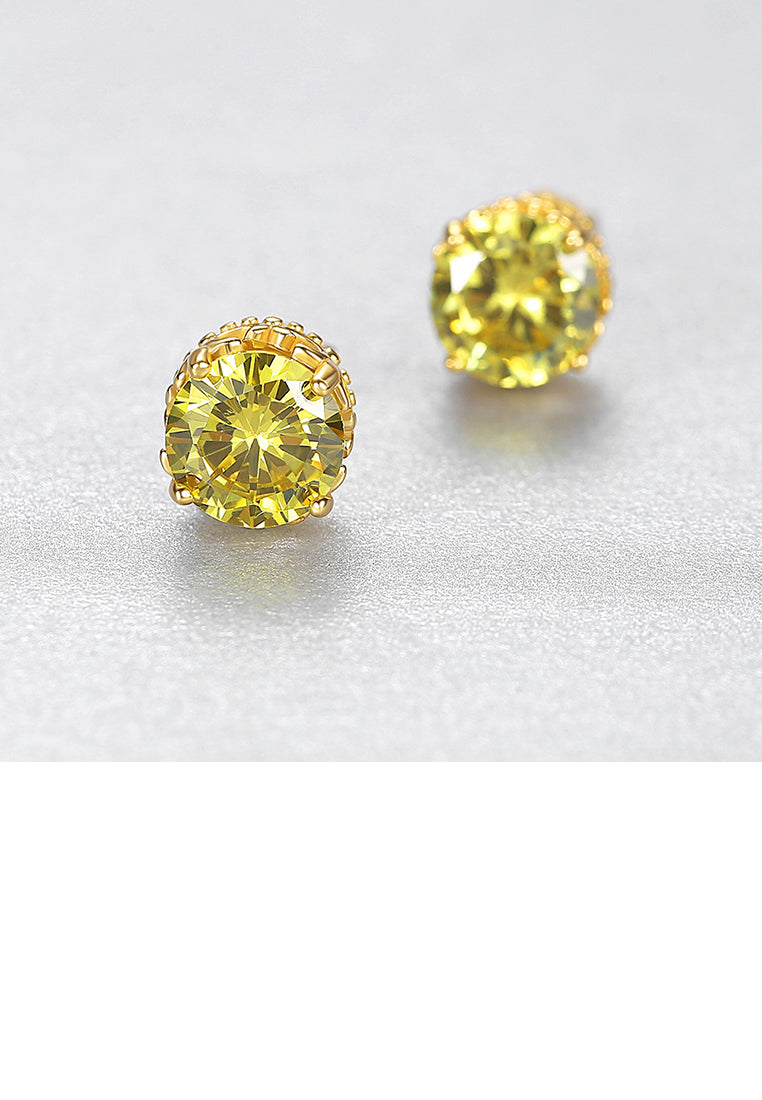 925 Sterling Silver Plated Gold Geometric Round Stud Earrings with Cubic Zirconia - Luxurious Look