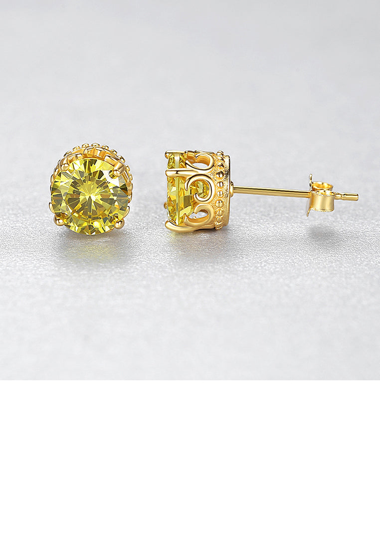 925 Sterling Silver Plated Gold Geometric Round Stud Earrings with Cubic Zirconia - Luxurious Look
