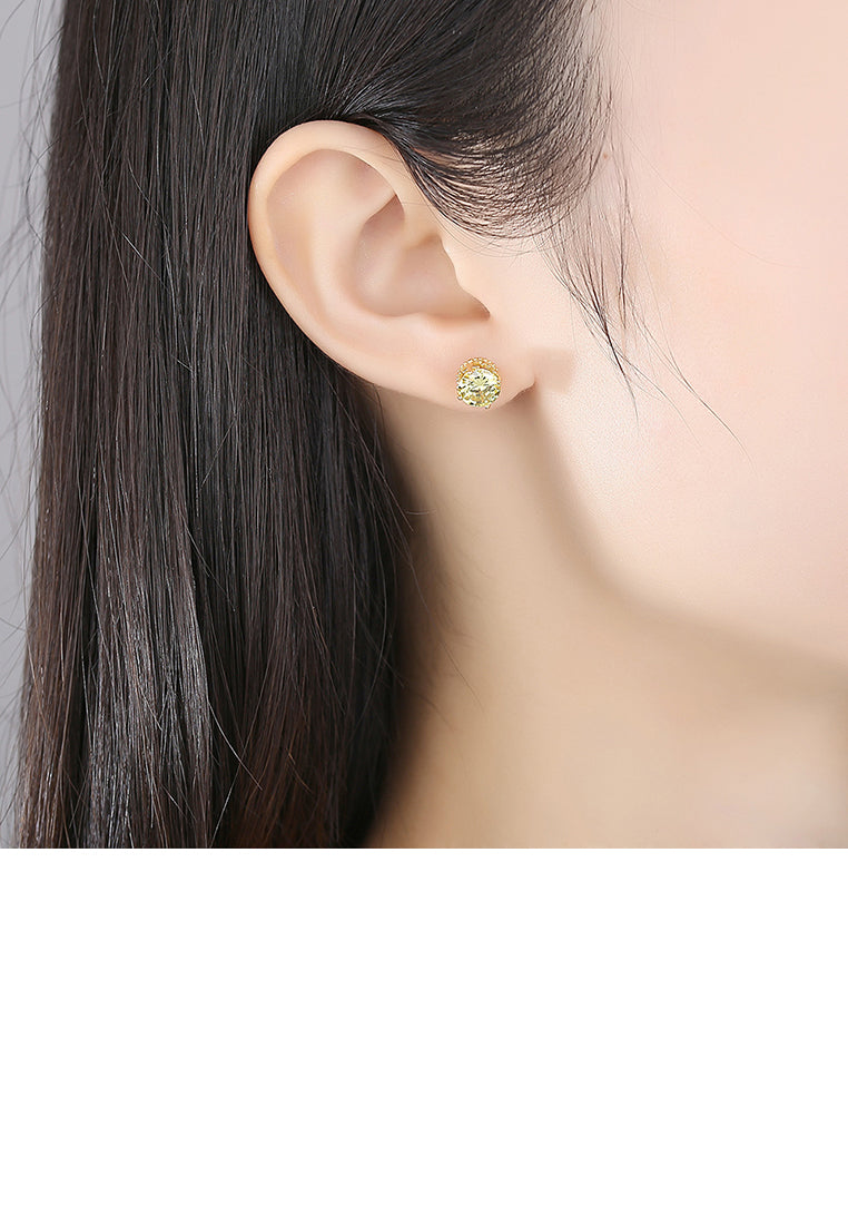 925 Sterling Silver Plated Gold Geometric Round Stud Earrings with Cubic Zirconia - Luxurious Look