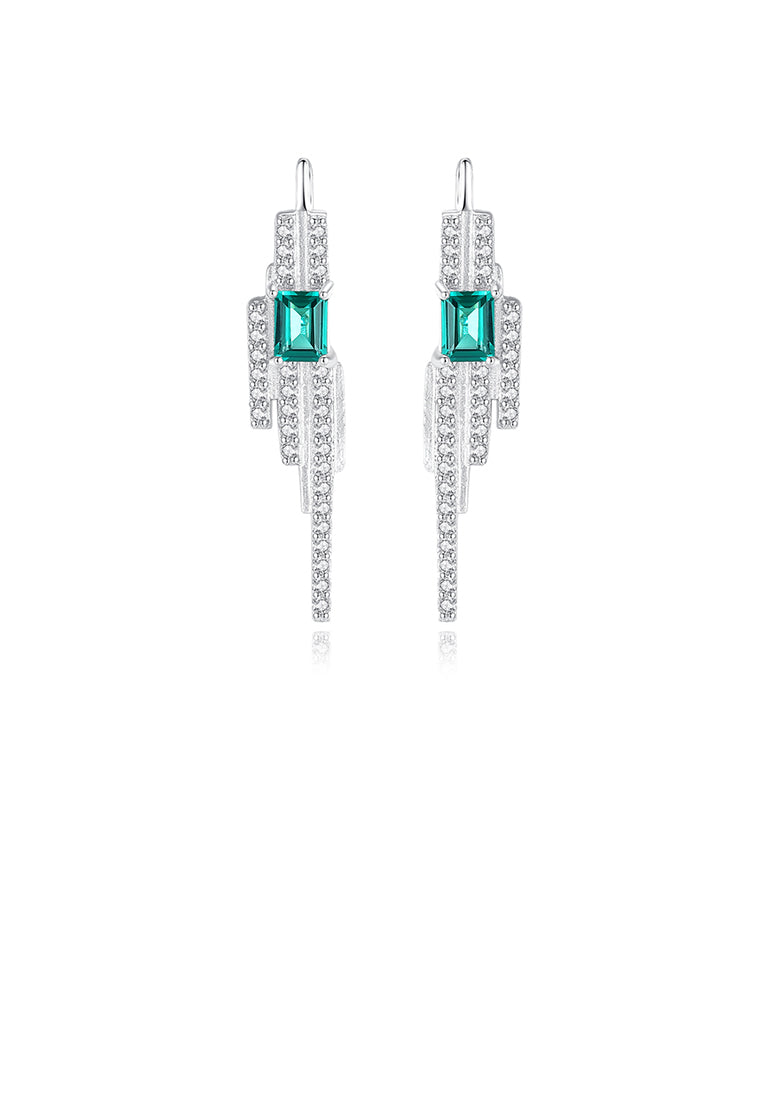 925 Sterling Silver Elegant Shining Geometric Tassel Earrings with Green Cubic Zirconia - Luxurious Look