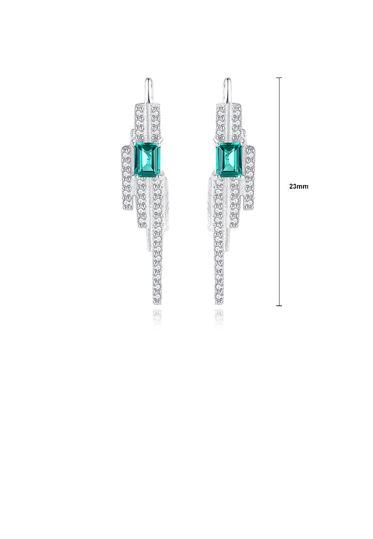 925 Sterling Silver Elegant Shining Geometric Tassel Earrings with Green Cubic Zirconia - Luxurious Look