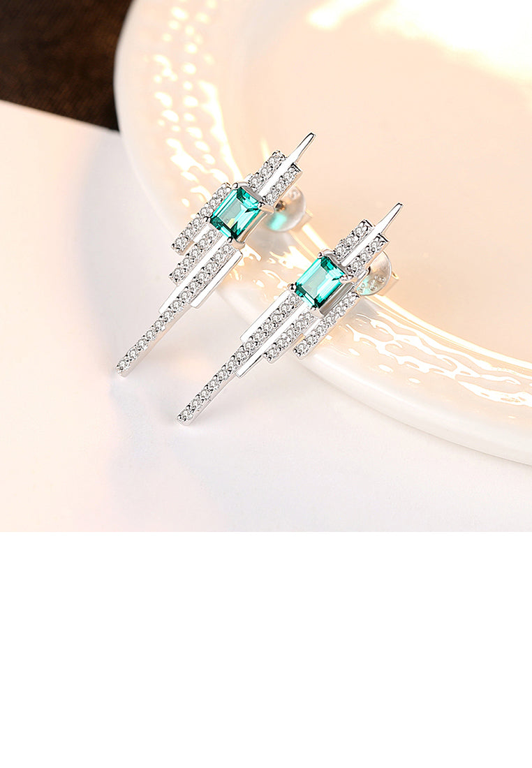 925 Sterling Silver Elegant Shining Geometric Tassel Earrings with Green Cubic Zirconia - Luxurious Look