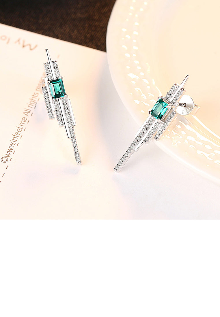 925 Sterling Silver Elegant Shining Geometric Tassel Earrings with Green Cubic Zirconia - Luxurious Look