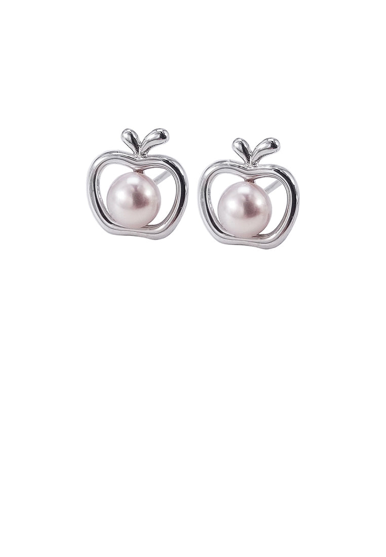 925 Sterling Silver Fashion Simple Apple Purple Freshwater Pearl Stud Earrings - Luxurious Look